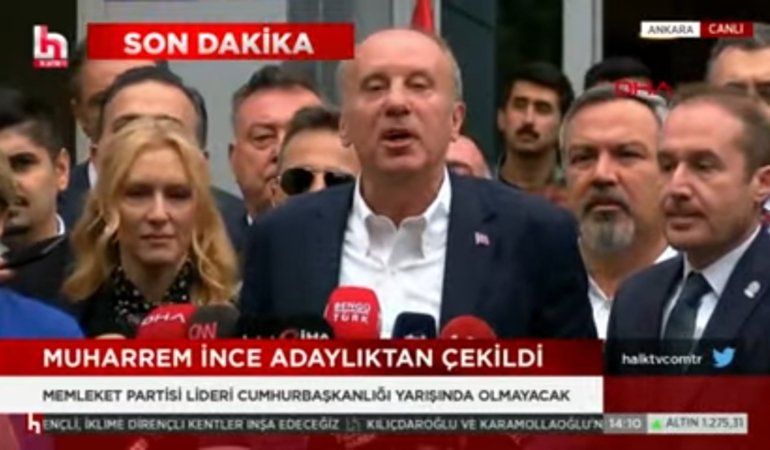 Muharrem İNCE, Cumhurbaşkanlığı Adaylığından Çekildi!