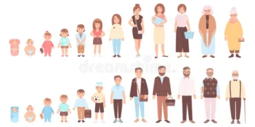 concept-life-cycles-man-woman-visualization-stages-human-body-growth-development-aging-baby-child-teenager-adult-old-person-101926093