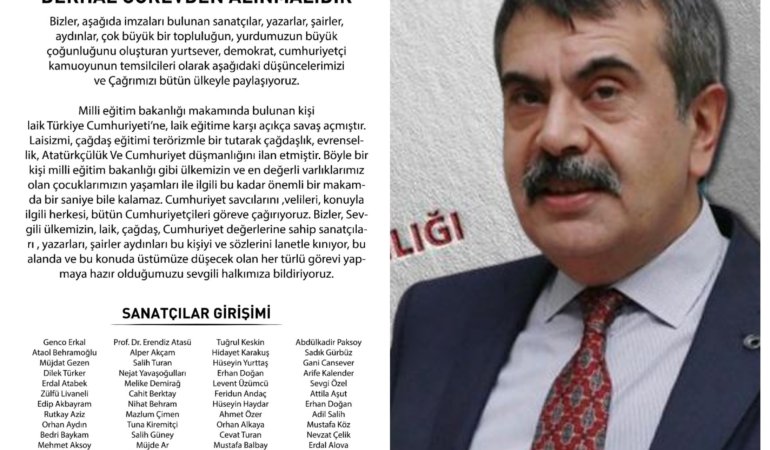 Sanatçılar Girişimi, Milli Eğitim Bakanı Yusuf Tekin’in görevden alınması için çağrı yaptı