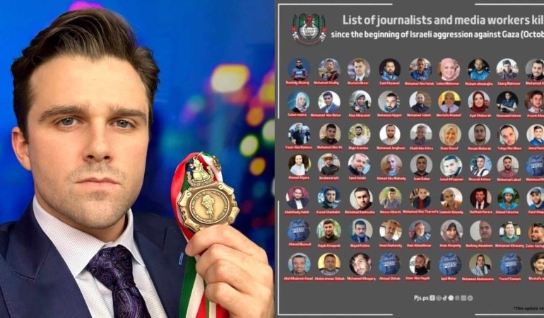 Gazze’de Siyonist Soykırım haberlerini yapan cesur gazeteci Jackson Hinkle, Uluslararası Gazetecilik Ödülü’nü ölen gazetecilere adadı