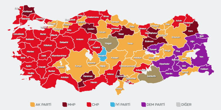 31 Mart Yerel Seçimleri AKP’ye yıkıcı sonuç, CHP’ye zafer getirdi! İYİ Parti, MHP ve DEM eridi. Yeniden Refah Partisi yükselişe geçti…