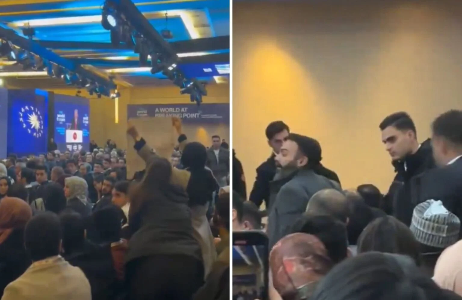 Cumhurbaşkanı Recep Tayyip Erdoğan, TRT World Forum’daki konuşması sırasında protesto