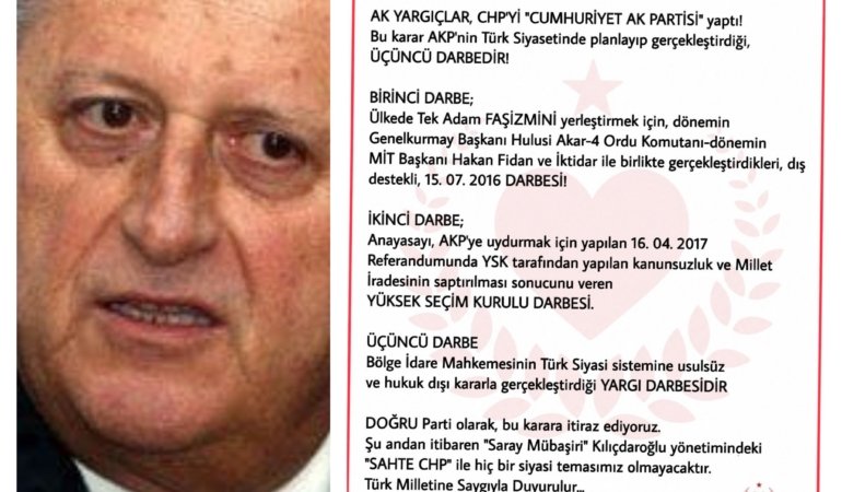 Rifat SERDAROĞLU: AK Yargıçlardan CHP’ye 3. Darbe! Kılıçdaroğlu yönetimindeki “SAHTE CHP” ile hiç bir siyasi temasımız olmayacaktır…